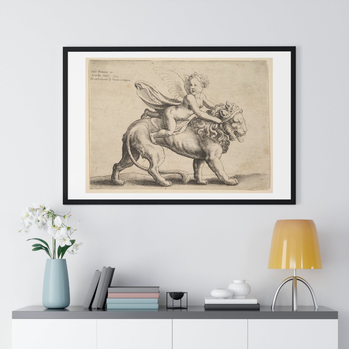 Cupid on a Lion (1652) by Giulio Romano, from the Original, Framed Art Print