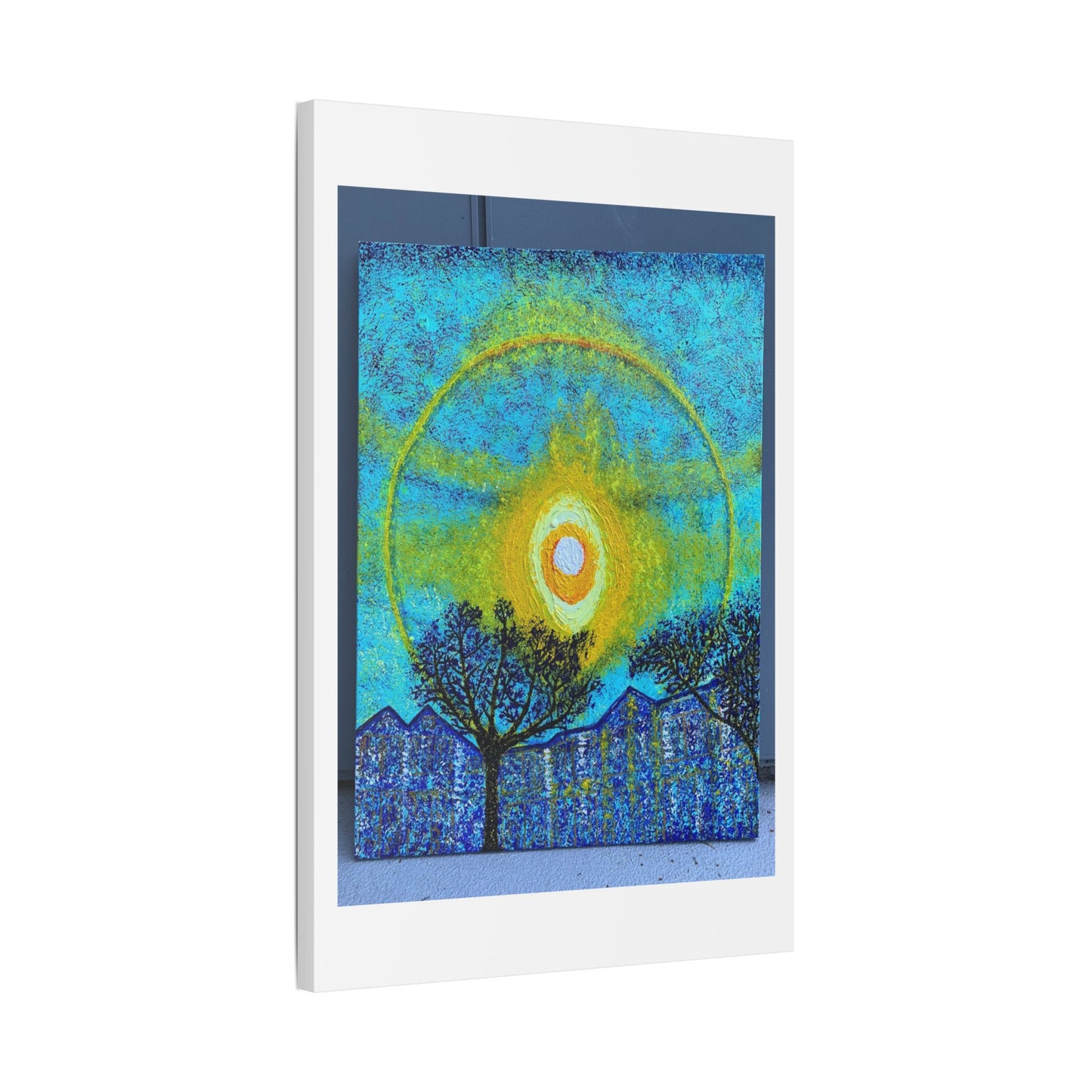 A Smile in the Solar Halo, Acrylic on Canvas 'Designed by AI' Satin Canvas Print