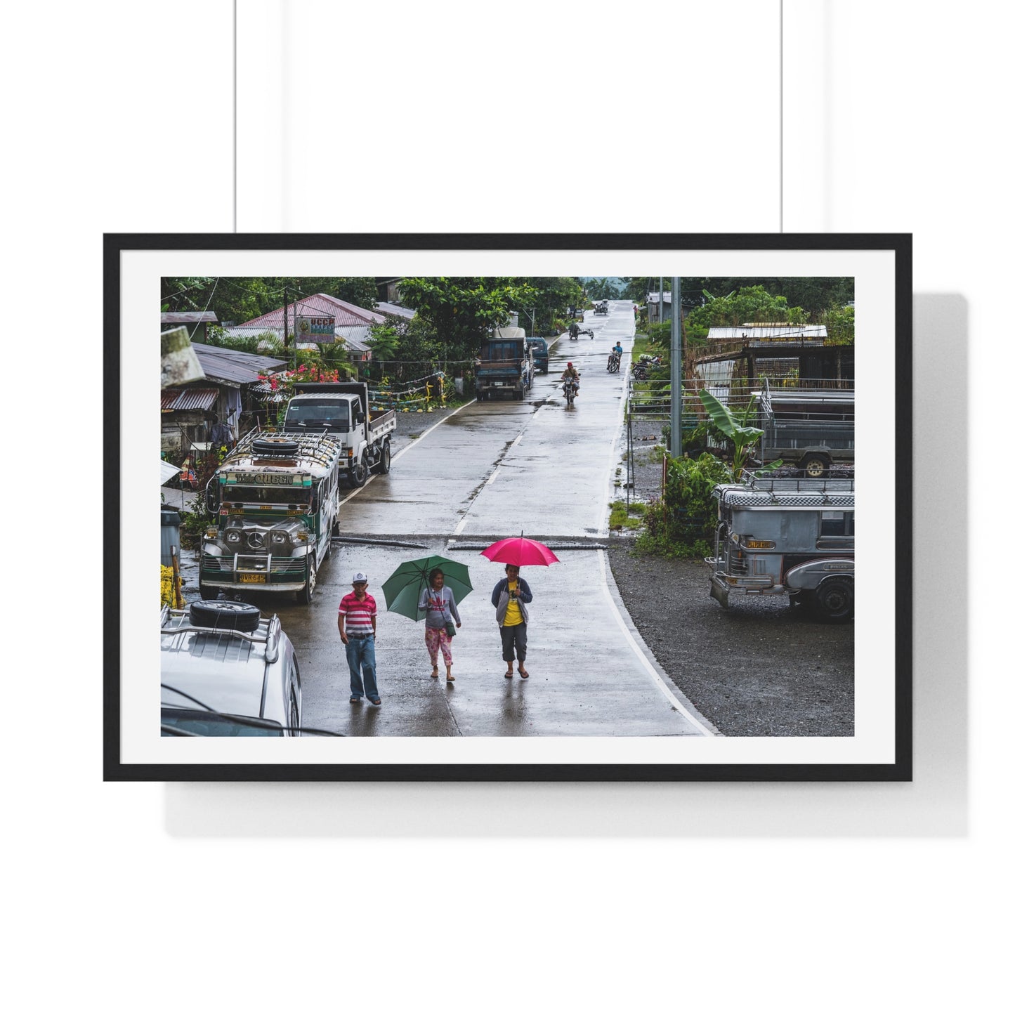 People Walking in the Rain in a Small Village, Nueva Vizcaya, Philippines (2017) Photographic Art, from the Original, Framed Print