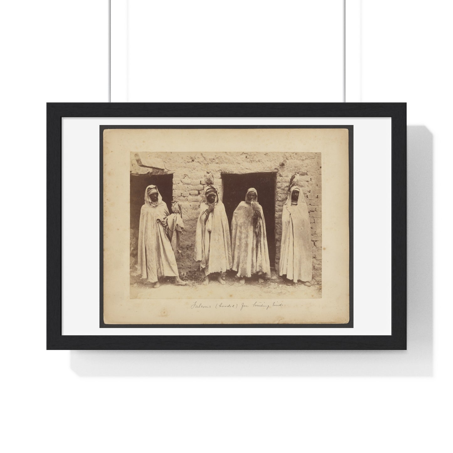 Vintage Photography, Arab Scene with Hooded Falcons (1890–1900) by Étienne Neurdein, from the Original, Framed Print