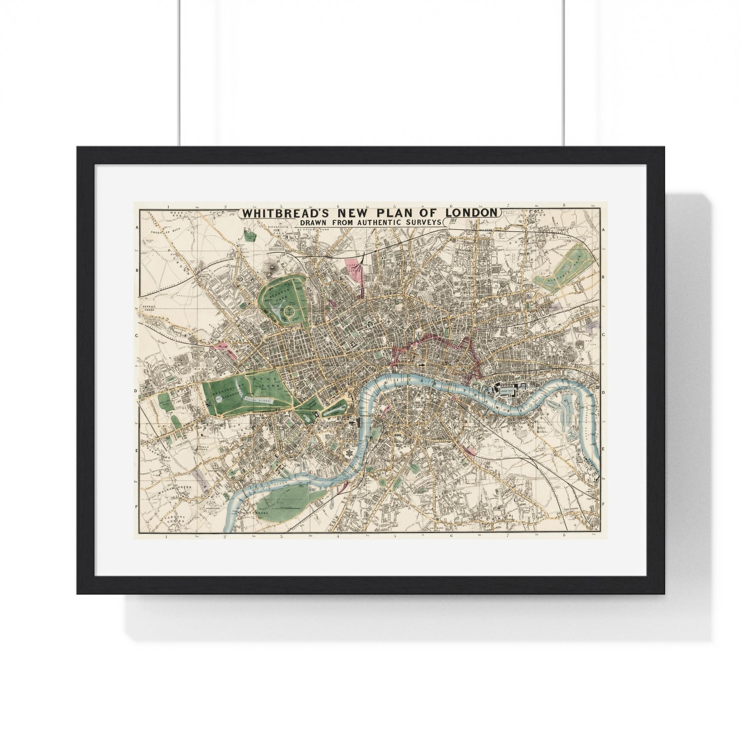 Whitbread's New Plan of London Drawn from Authentic Survey (1853) from the Original, Framed Art Print