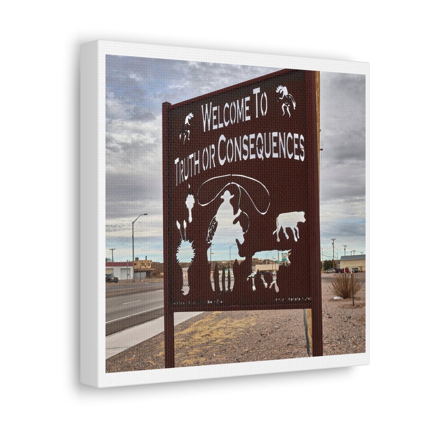 Silhouetted Welcome Sign on the Outskirts of Truth or Consequences, New Mexico, Print on Canvas