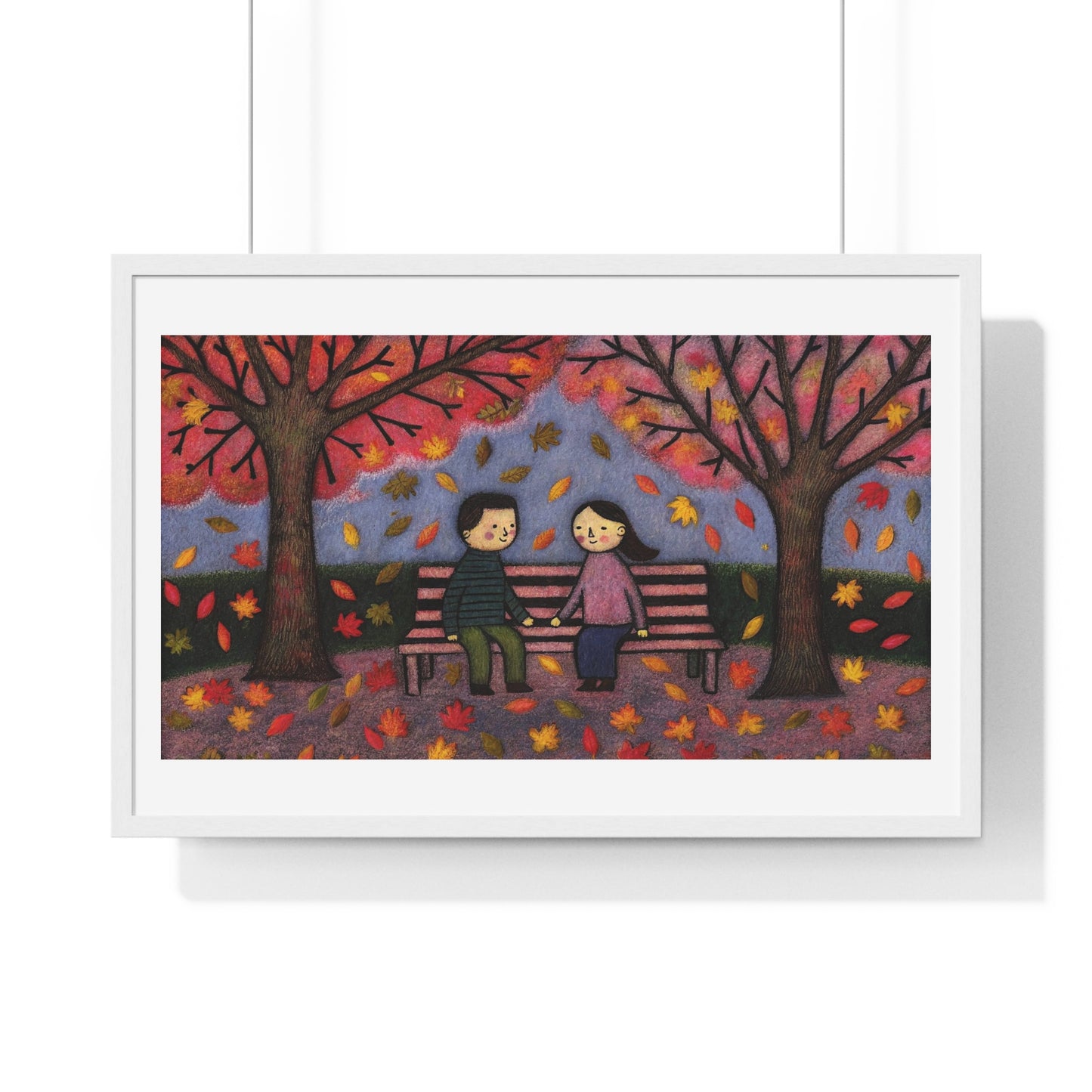 Couple on a Park Bench Fuzzy Felt Art II 'Designed by AI' Framed Print