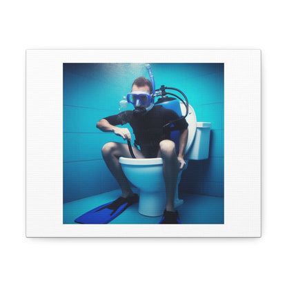 Scuba Diver On The Toilet Underwater 'Designed by AI' Art Print on Canvas