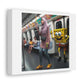 Woman Being Stalked on the Subway by SpongeBob II Digital Art 'Designed by AI' on Satin Canvas