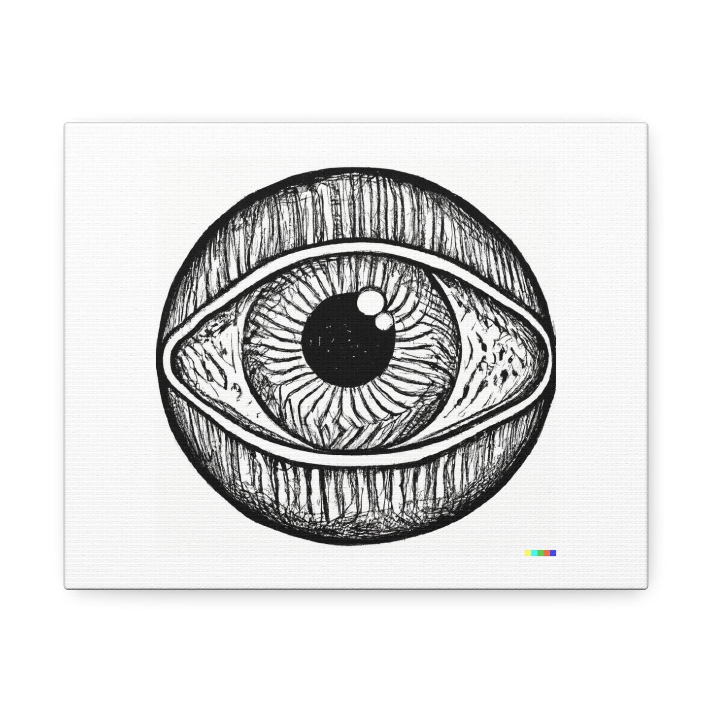 Fine Detailed Tattoo Of An Eyeball Linocut 'Designed by AI' Art Print on Canvas