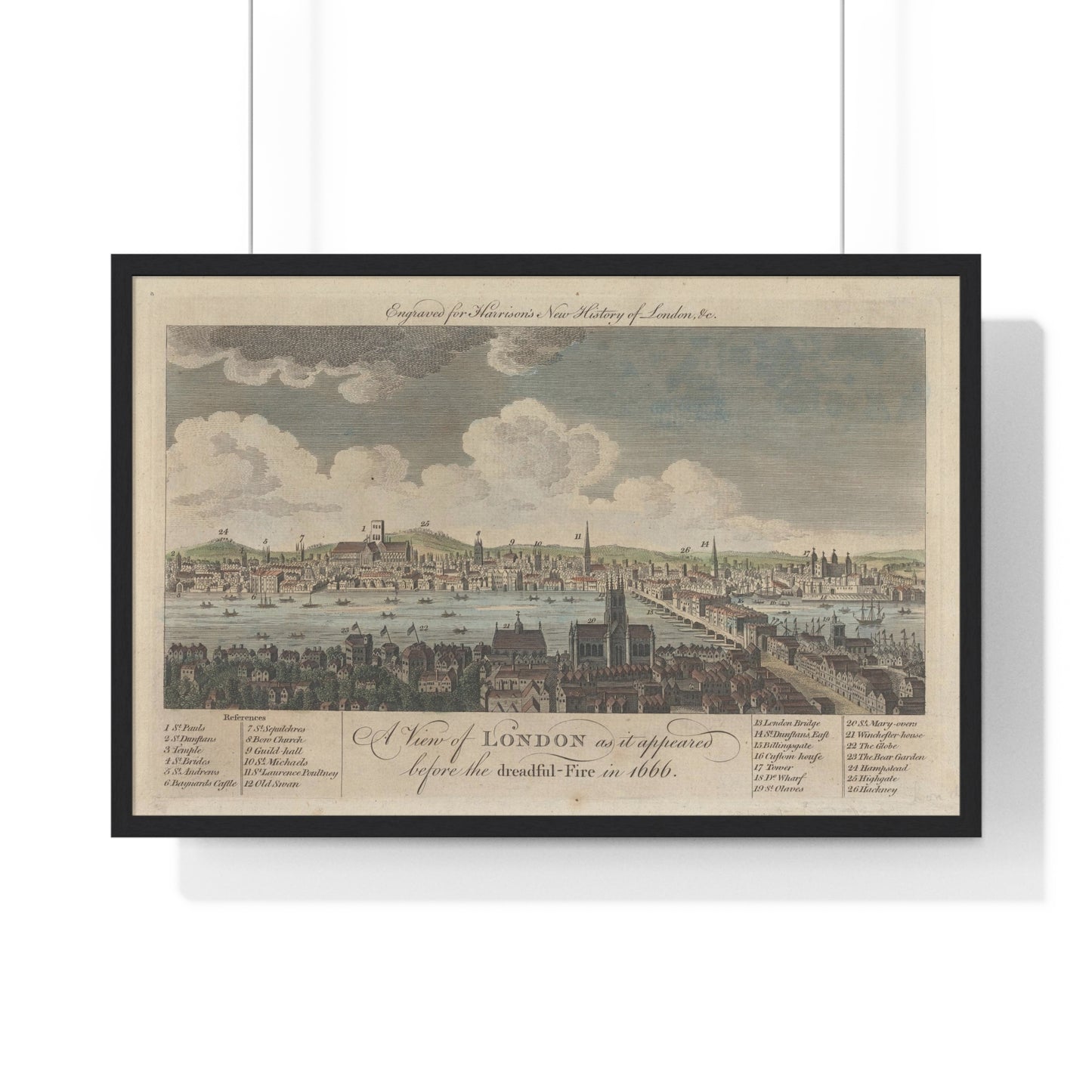 A View of London as it Appeared Before the Dreadful Fire in 1666 (1766) from the Original, Framed Art Print