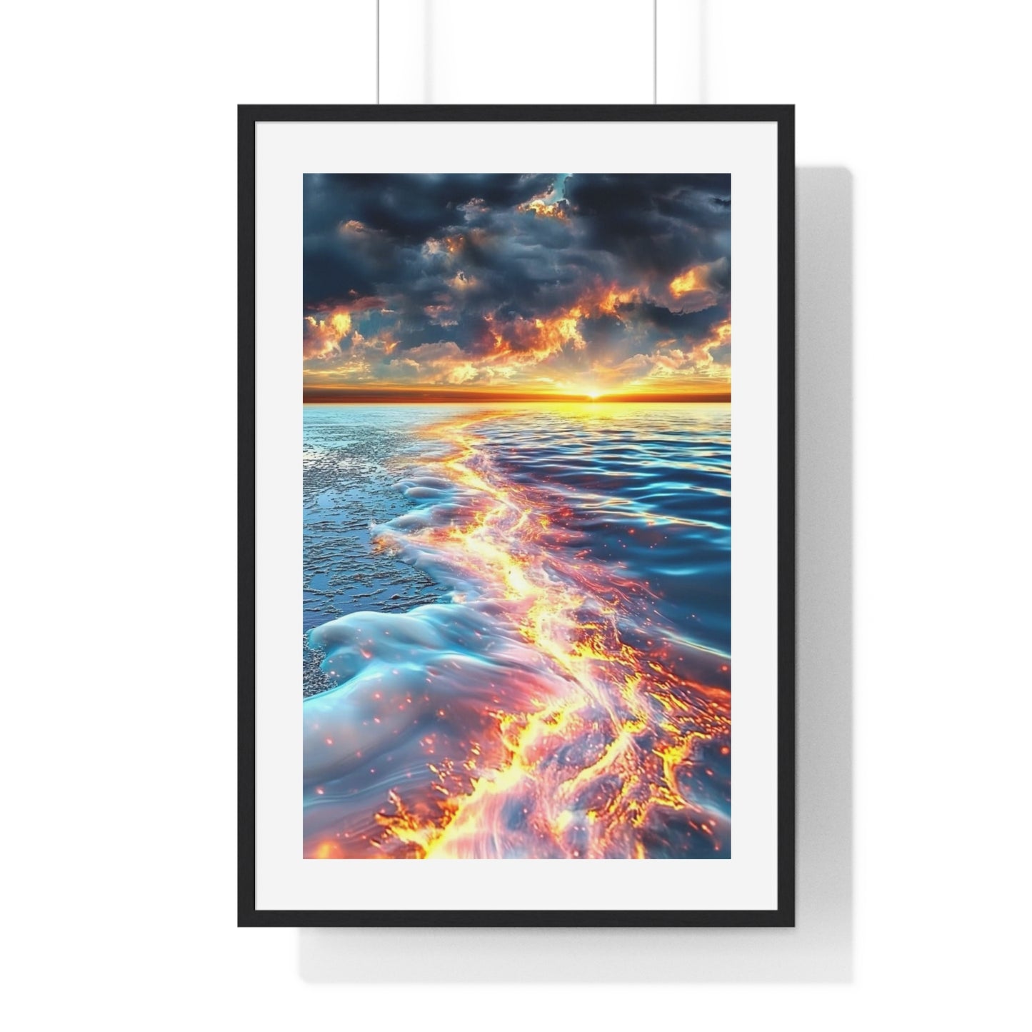 Streaming Fire on the Water, Abstract Art 'Designed by AI' Framed Print