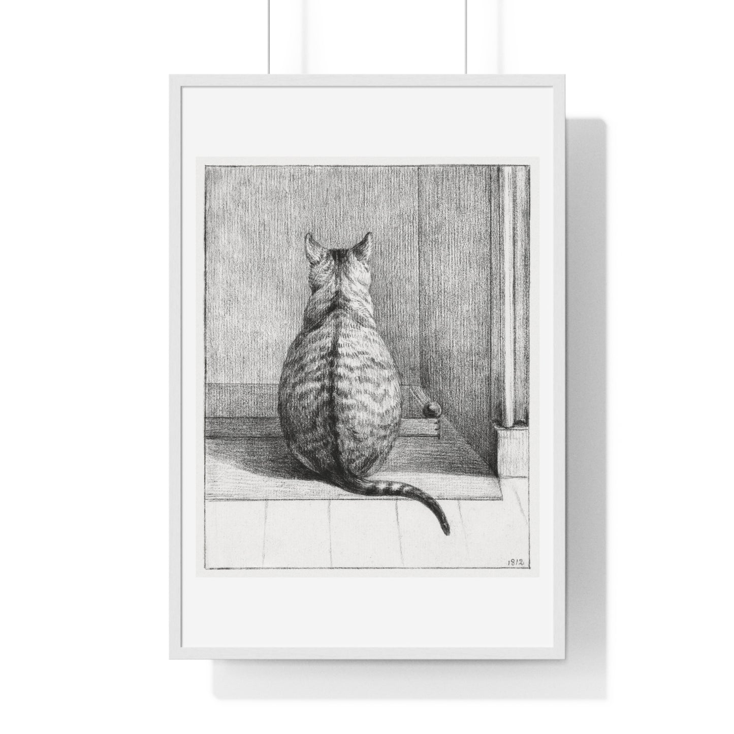 Sitting Cat From Behind (1812) Drawing by Jean Bernard, from the Original, Framed Print