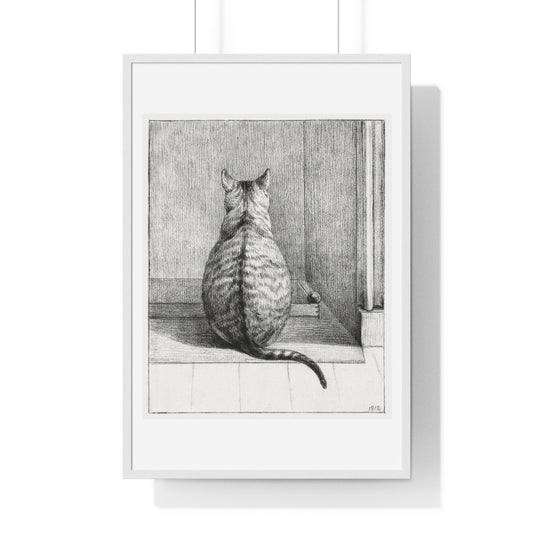 Sitting Cat From Behind (1812) Drawing by Jean Bernard, from the Original, Framed Print