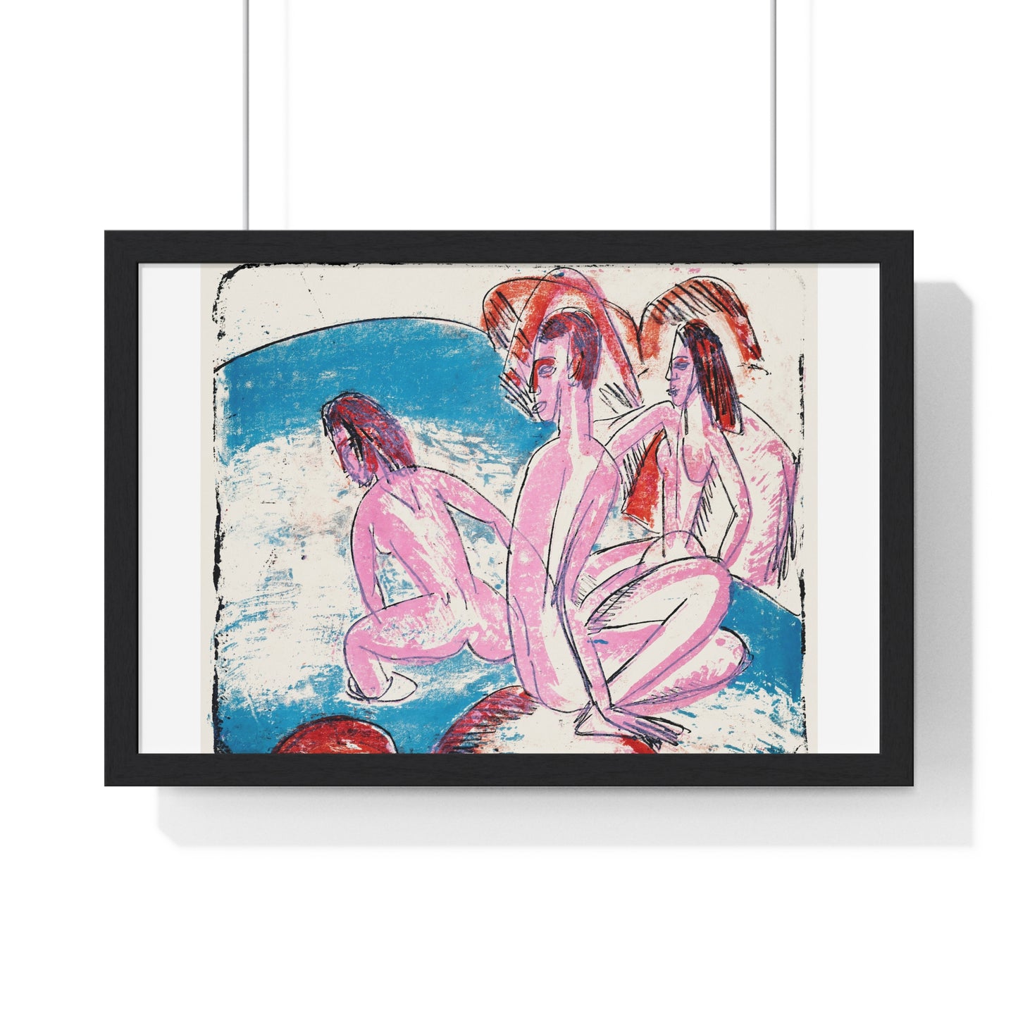 Three Bathers by Stones (1913) by Ernst Ludwig Kirchner, from the Original, Framed Art Print