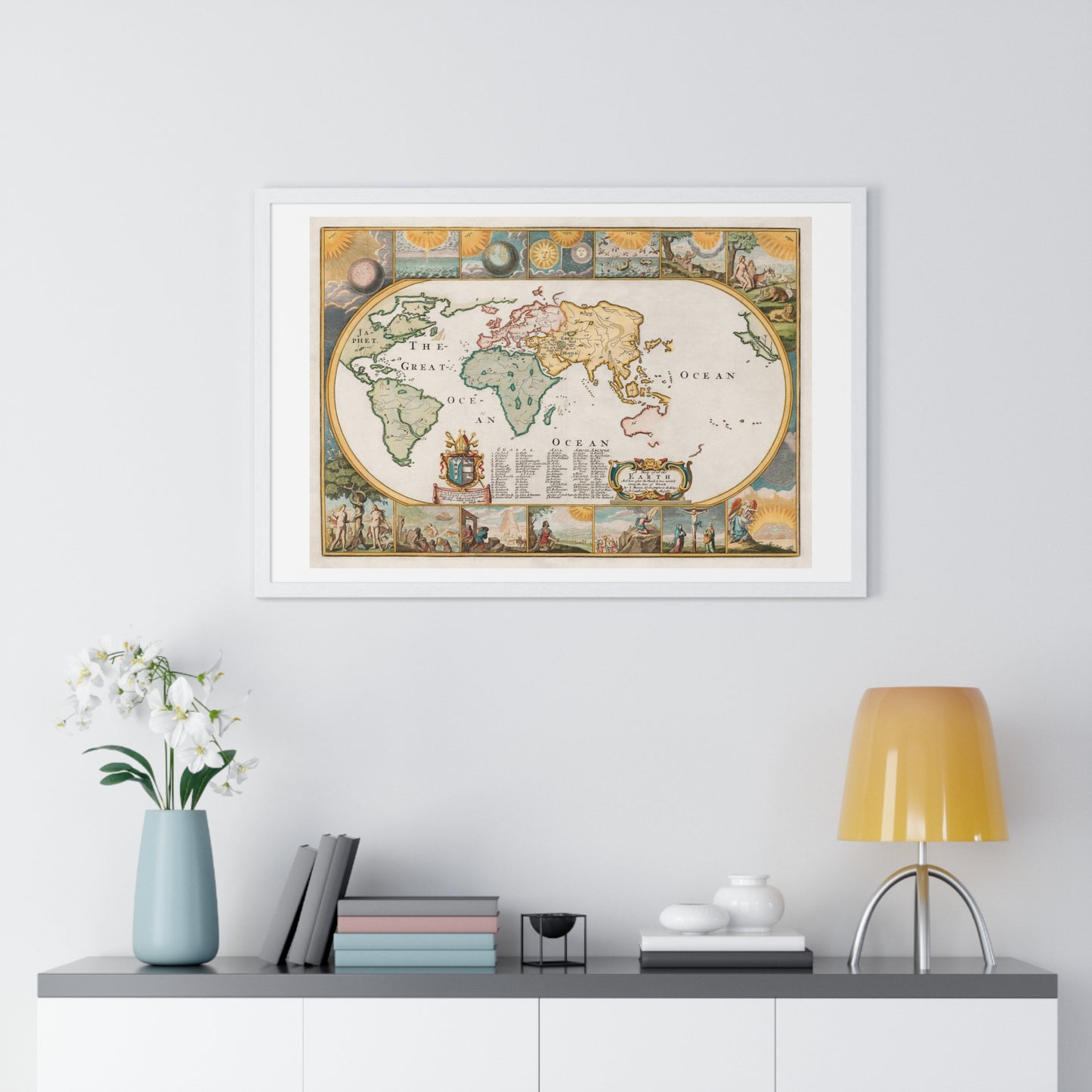 Map of all the Earth after the Flood (1671) by Joseph Moxon, from the Original, Framed Art Print