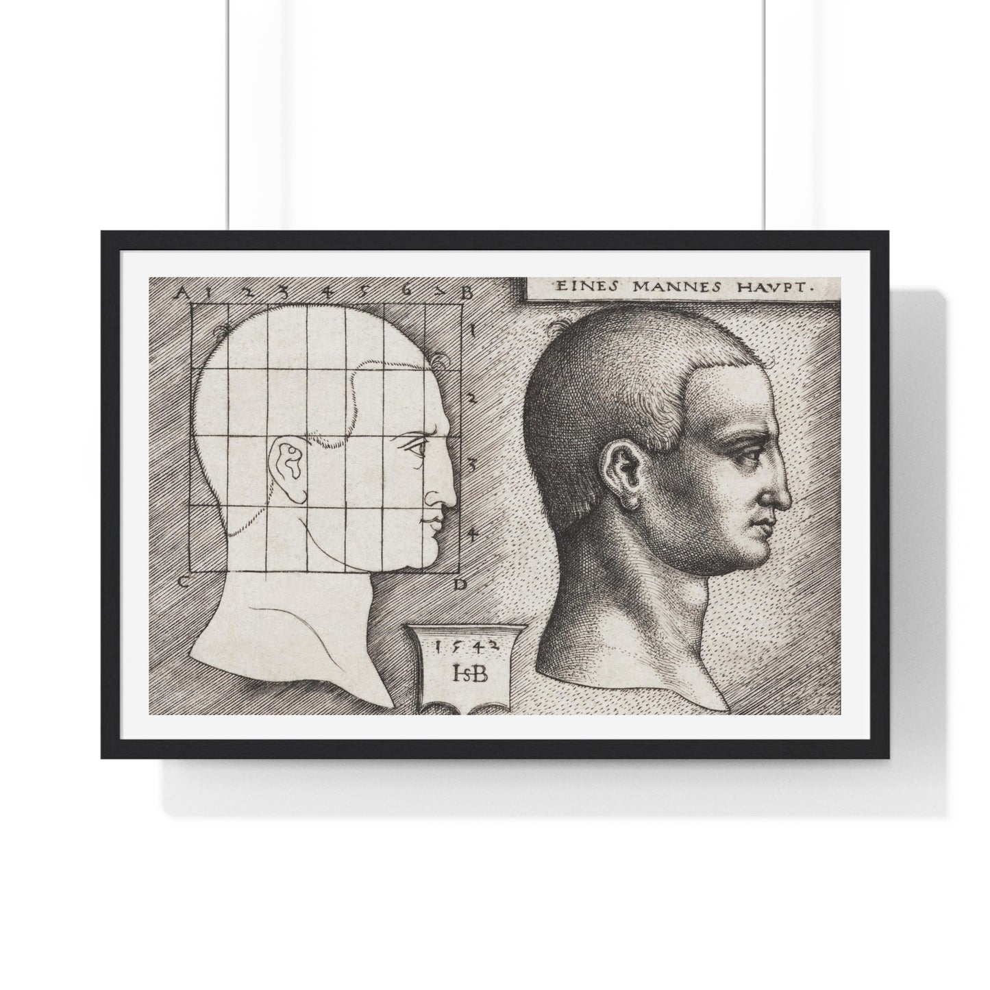 Profile Study of a Man's Head (1542) Vintage Illustration by Hans Sebald Beham, from the Original, Framed Art Print