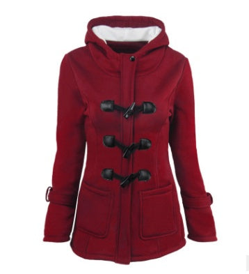 Women's Thick Hooded Duffle Coat with Toggle Buttons, Plus Sizes