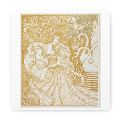 Woman with a Butterfly at a Pond with Two Swans (1894) by Jan Toorop, from the Original, Print on Canvas