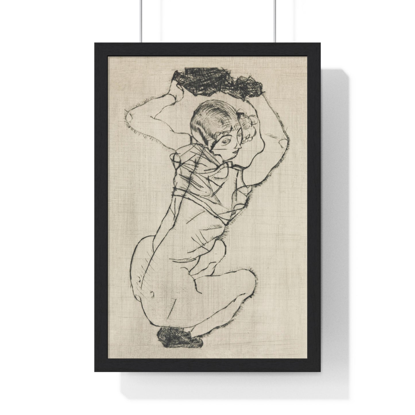 Squatting Woman (1914) by Egon Schiele from the Original, Framed Art Print