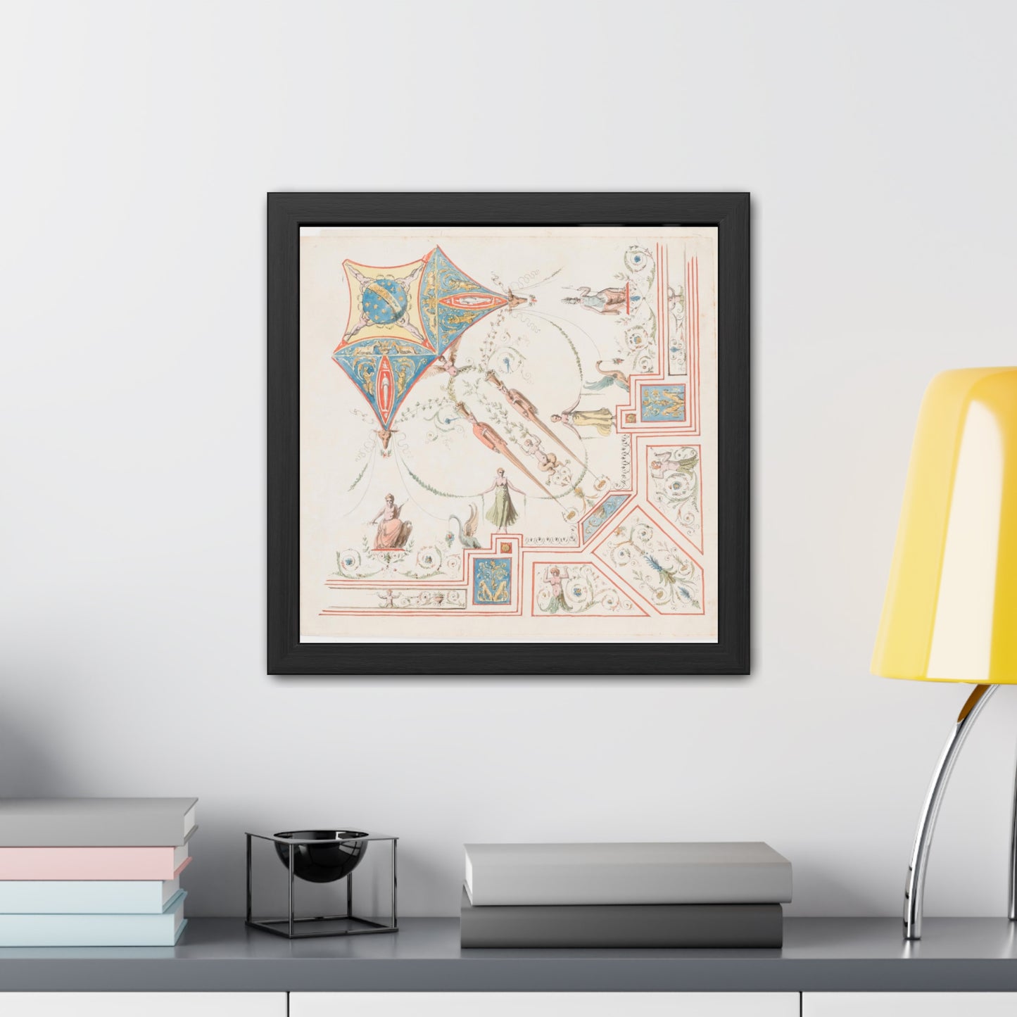 Ceiling Art Drawing from Hadrian's Roman Villa, near Tivoli by Luigi Rossini, Wooden Framed Print