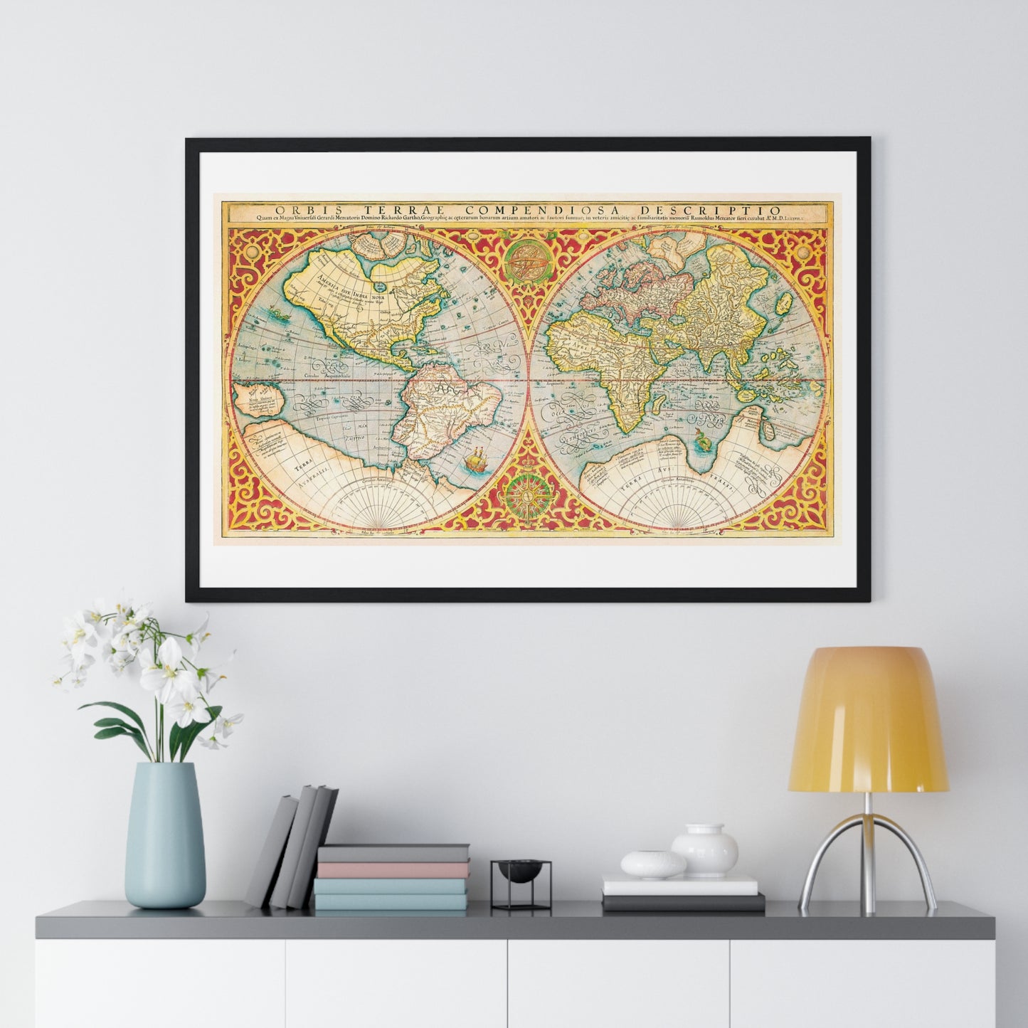 Antique Map 'Orbis Terrae' (1637) by Gerhard Mercator from the Original, Framed Art Print