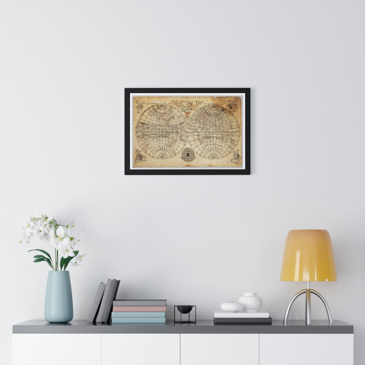 Antique Textile World Map Sampler (1790s) from the Original, Framed Print