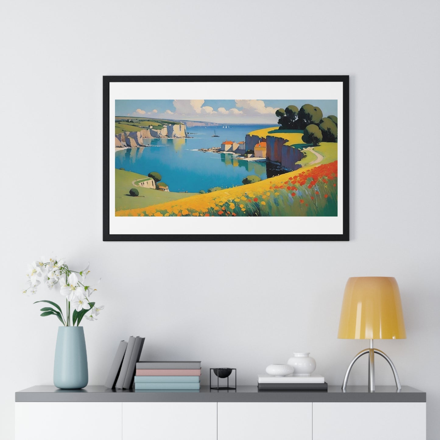 Cornish Harbour in Springtime 'Designed by AI' Framed Art Print