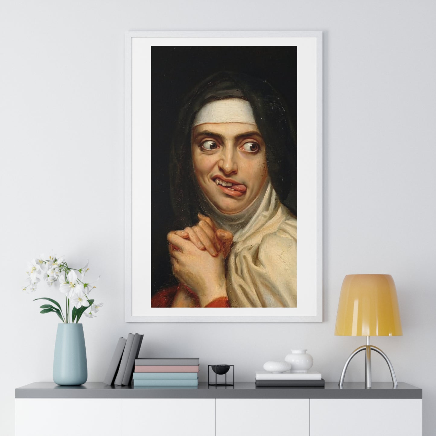Crazy Nun, Surrealist Art, Large Decor Framed Print