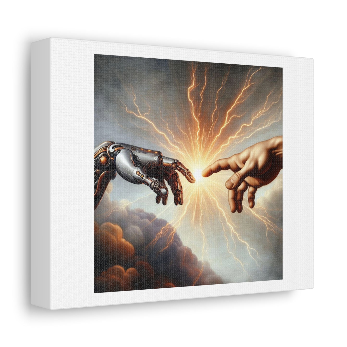 Robot and Human in Michelangelo's 'Creation of Adam', Art Print 'Designed by AI' on Canvas