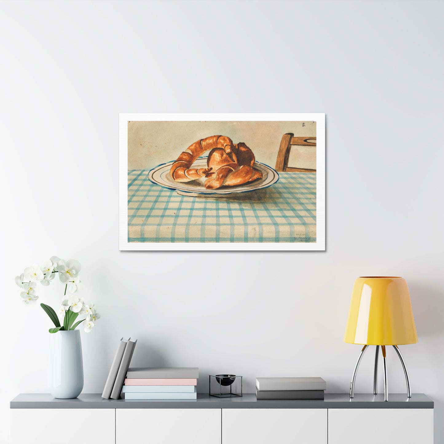 Still Life with Pastry Plate by Egon Schielee from the Original, Art Print on Satin Canvas