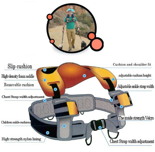 Hands-Free Child Shoulder Carrier with Ankle Straps, Cushioned Hip Seat, Nylon Child Strap Rider, Travel Back Frame Saddle