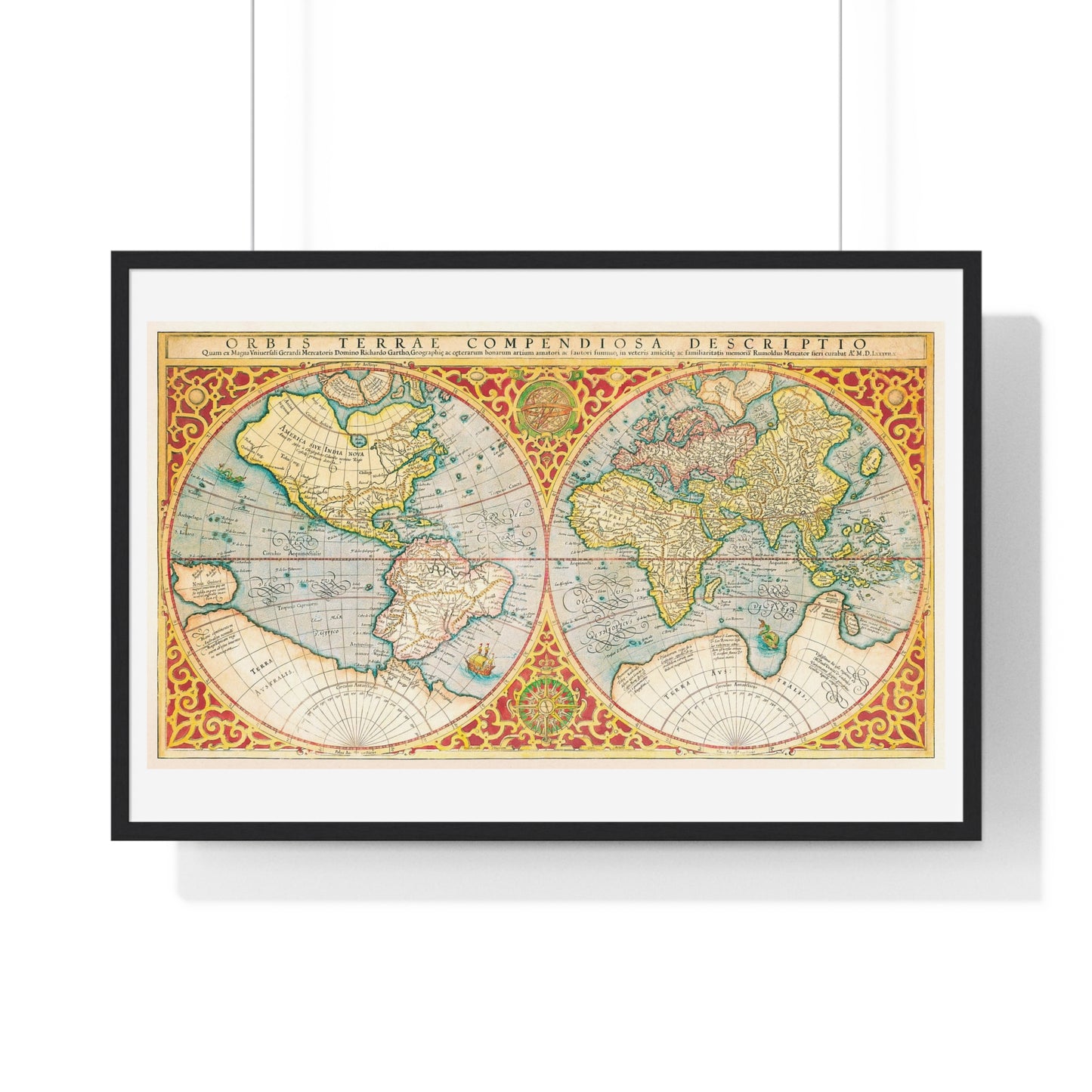 Antique Map 'Orbis Terrae' (1637) by Gerhard Mercator from the Original, Framed Art Print