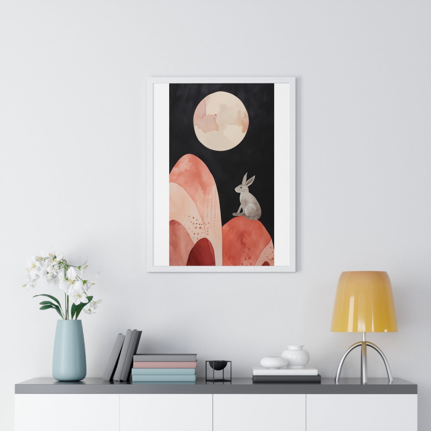 Bunny on the Moon 'Designed by AI' Wooden Framed Print