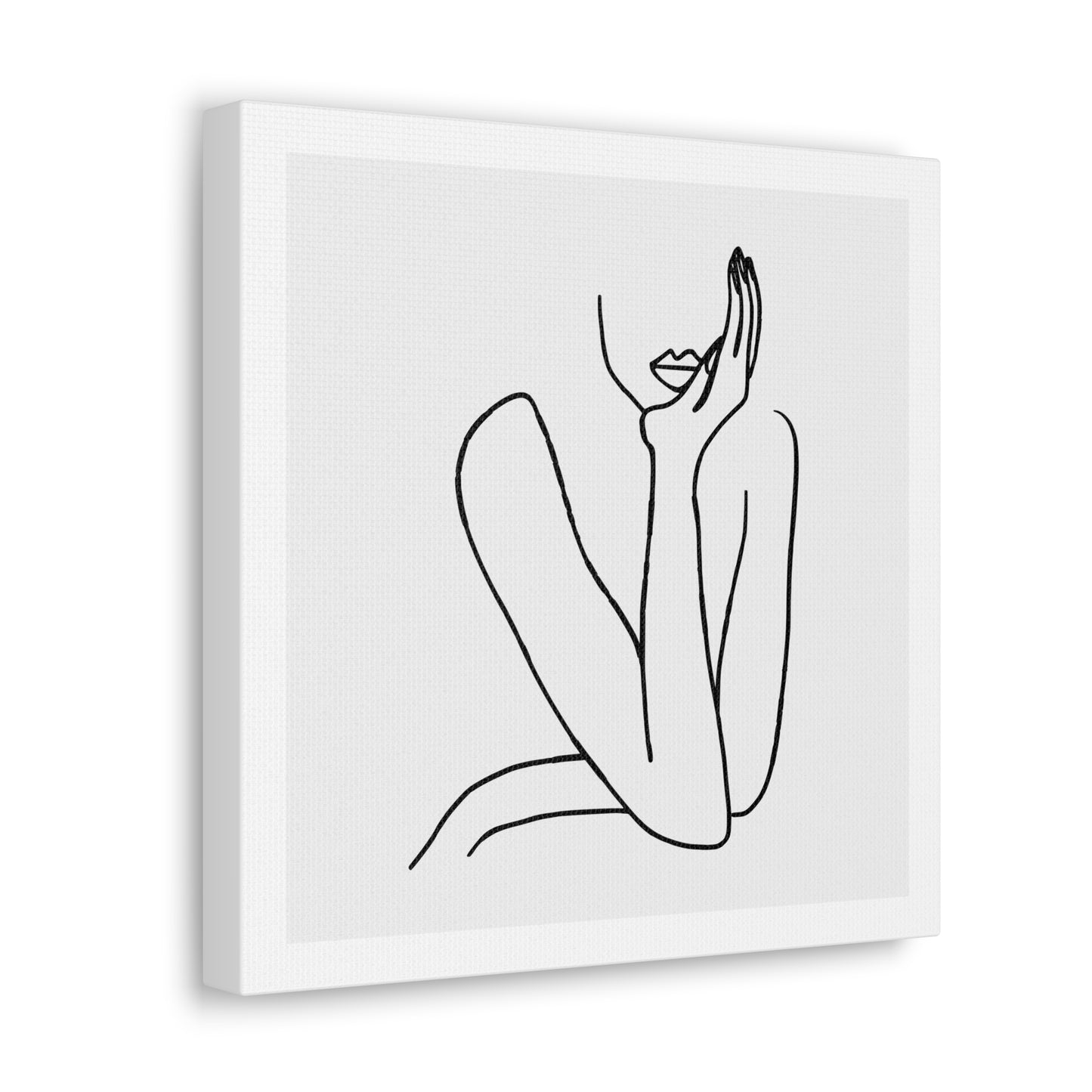 Thinking Woman Portrait, Line Art Print on Canvas, Stretched