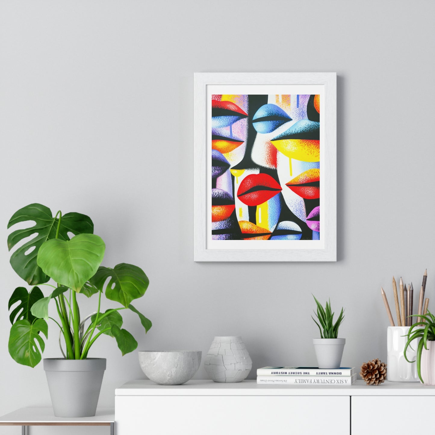 Lips Abstract Art 'Designed by AI' Framed Art Print