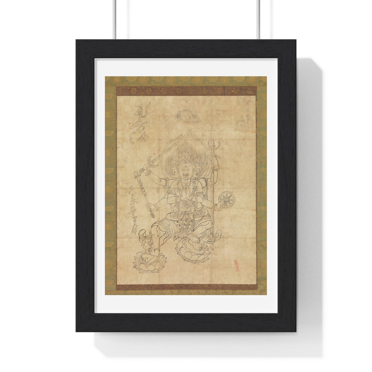 Antique Japanese Drawing of the Wisdom King Daiitoku (Daiitoku Myōō) from the Original, Framed Art Print