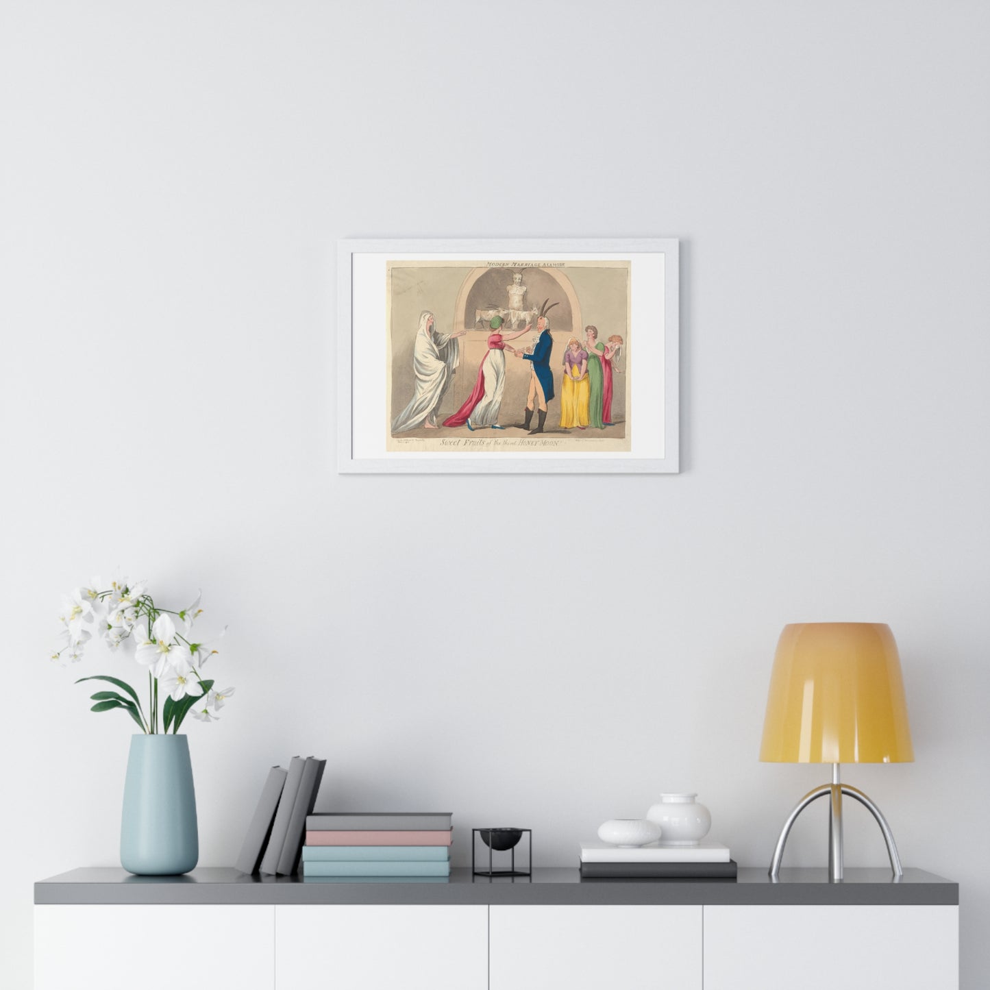 Modern Marriage a La Mode, Sweet Fruits of the Third Honey Moon (1796) from the Original, Framed Art Print