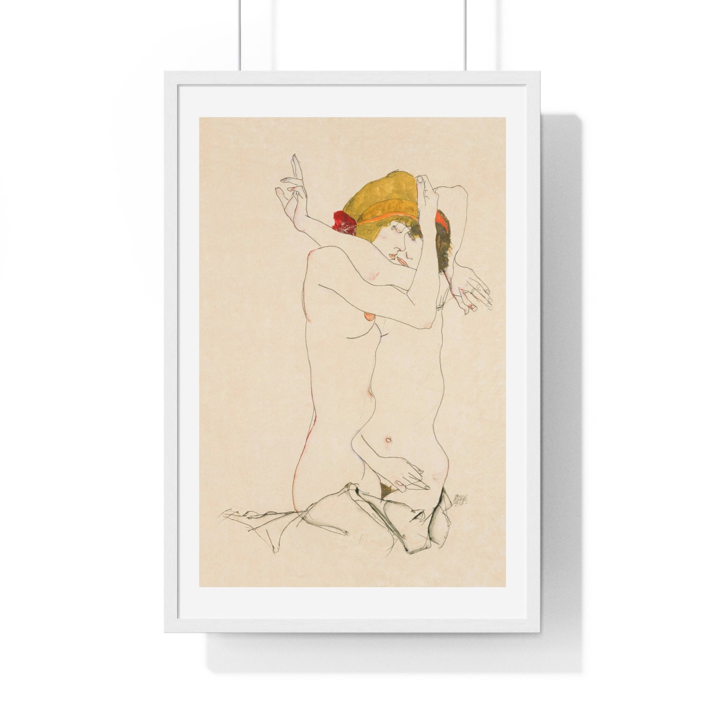 Two Women Embracing (1913) by Egon Schiele, from the Original, Framed Art Print