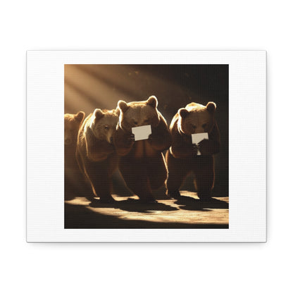 Bears Hiding a Secret Message Photorealism Art Print ' Designed by AI on Satin Canvas