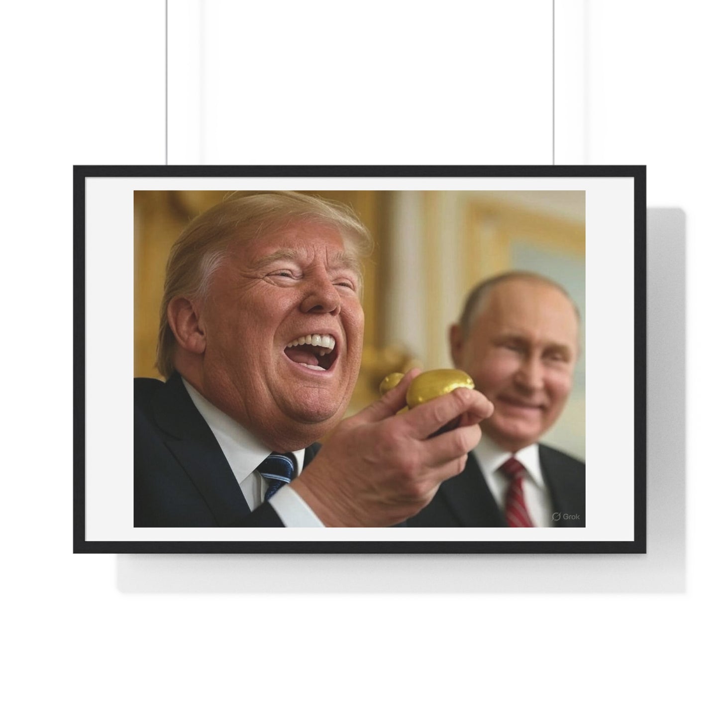 Putin, Trump and the Legend of the Golden Egg II, Abstract Art 'Designed by AI' Framed Print