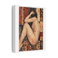 Textured Contemplative Figure Against Ornate Tapestry, Art Print on Satin Canvas, Stretched