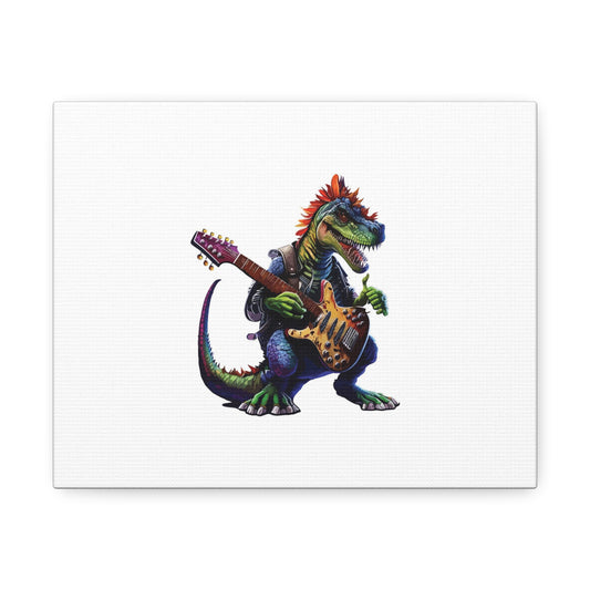 Dinosaur Guitarist Tattoo Art Print ' Designed by AI' on Satin Canvas