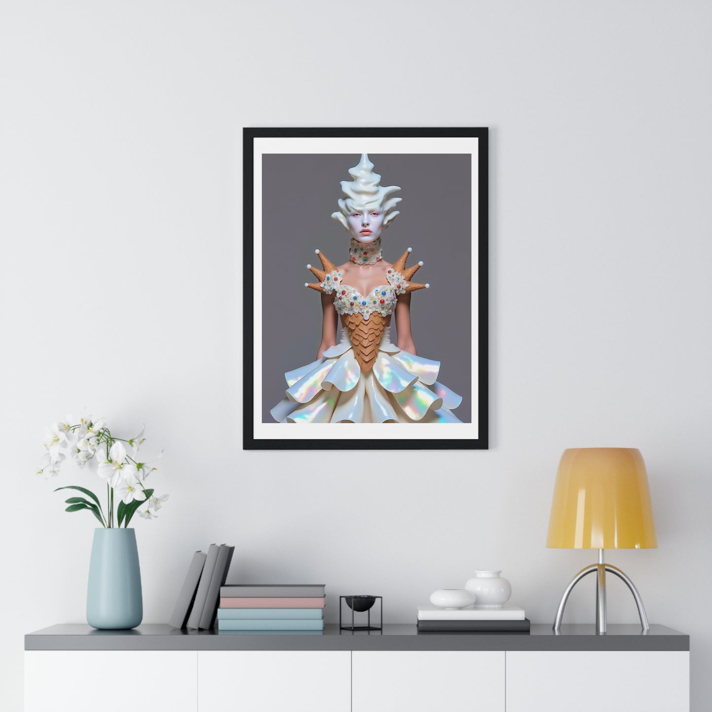 Ice Cream Girl, Abstract Art 'Designed by AI' Framed Print