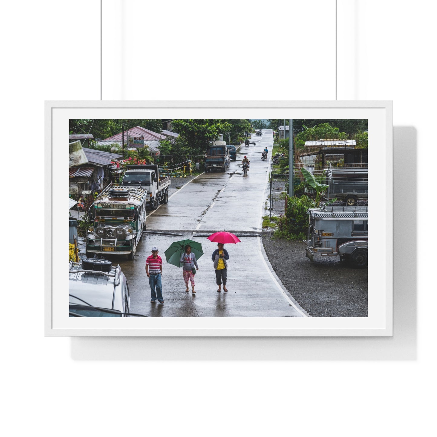 People Walking in the Rain in a Small Village, Nueva Vizcaya, Philippines (2017) Photographic Art, from the Original, Framed Print