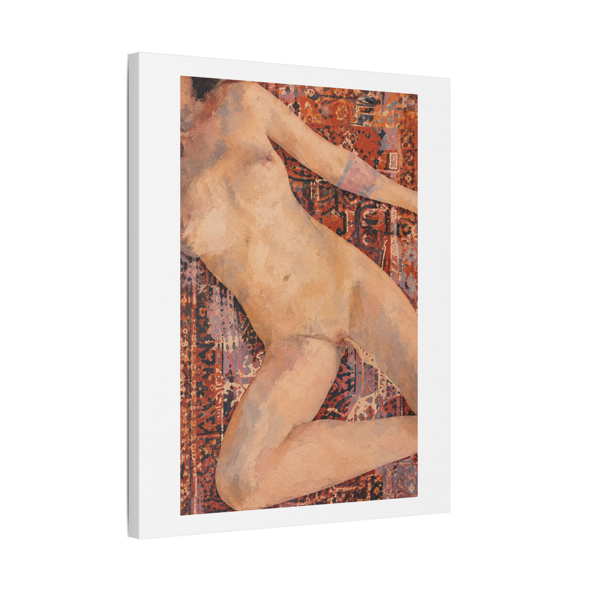 Textured Reclining Figure on Persian Rug, Art Print on Satin Canvas, Stretched