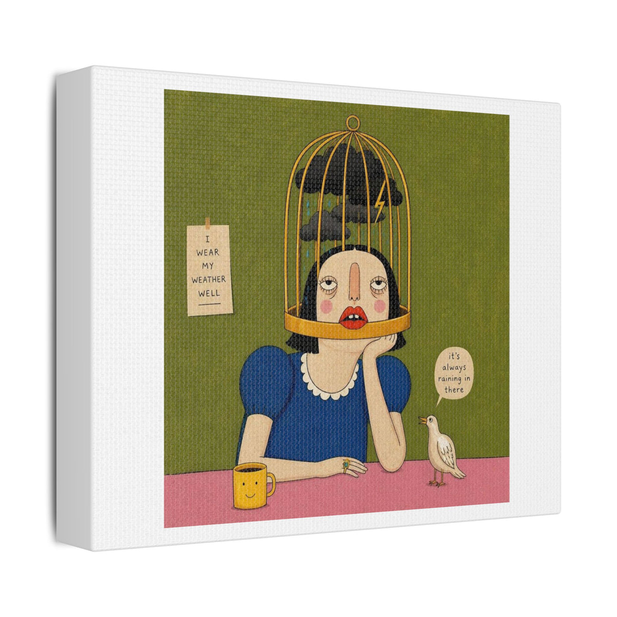 It's Always Raining in There, Cartoon Art Print on Canvas