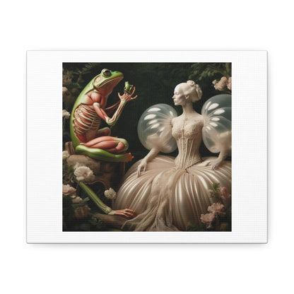 Frog and Angel With Lillies Romantic Art Print 'Designed by AI' on Satin Canvas