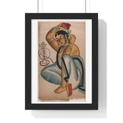 Courtesan Arranging a Flower in her Hair, Indian Artist, 1800s, from the Original, Framed Art Print