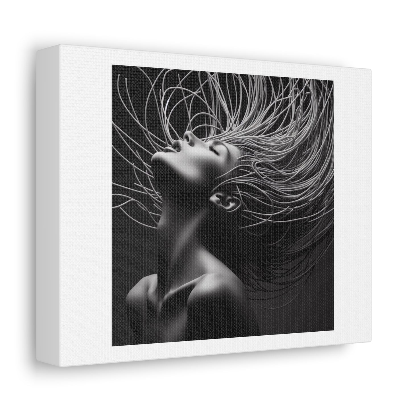 Woman with Spaghetti Hair II, Art Print 'Designed by AI' on Canvas