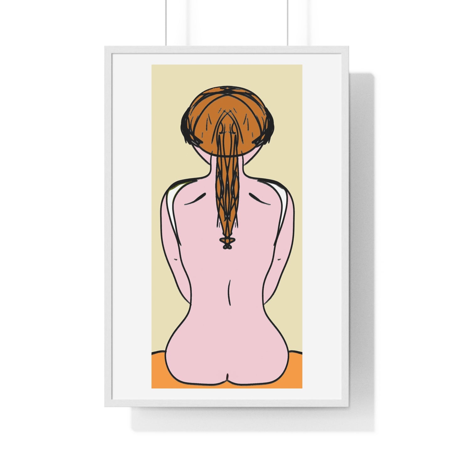 Woman From the Rear, Pencil Sketch 'Designed by AI', Framed Art Print