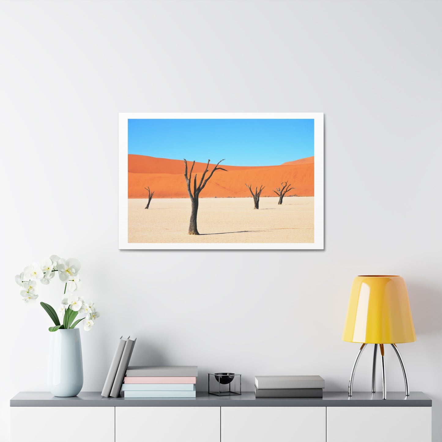 Dead Tree on Desert Illustration, Art Print on Satin Canvas