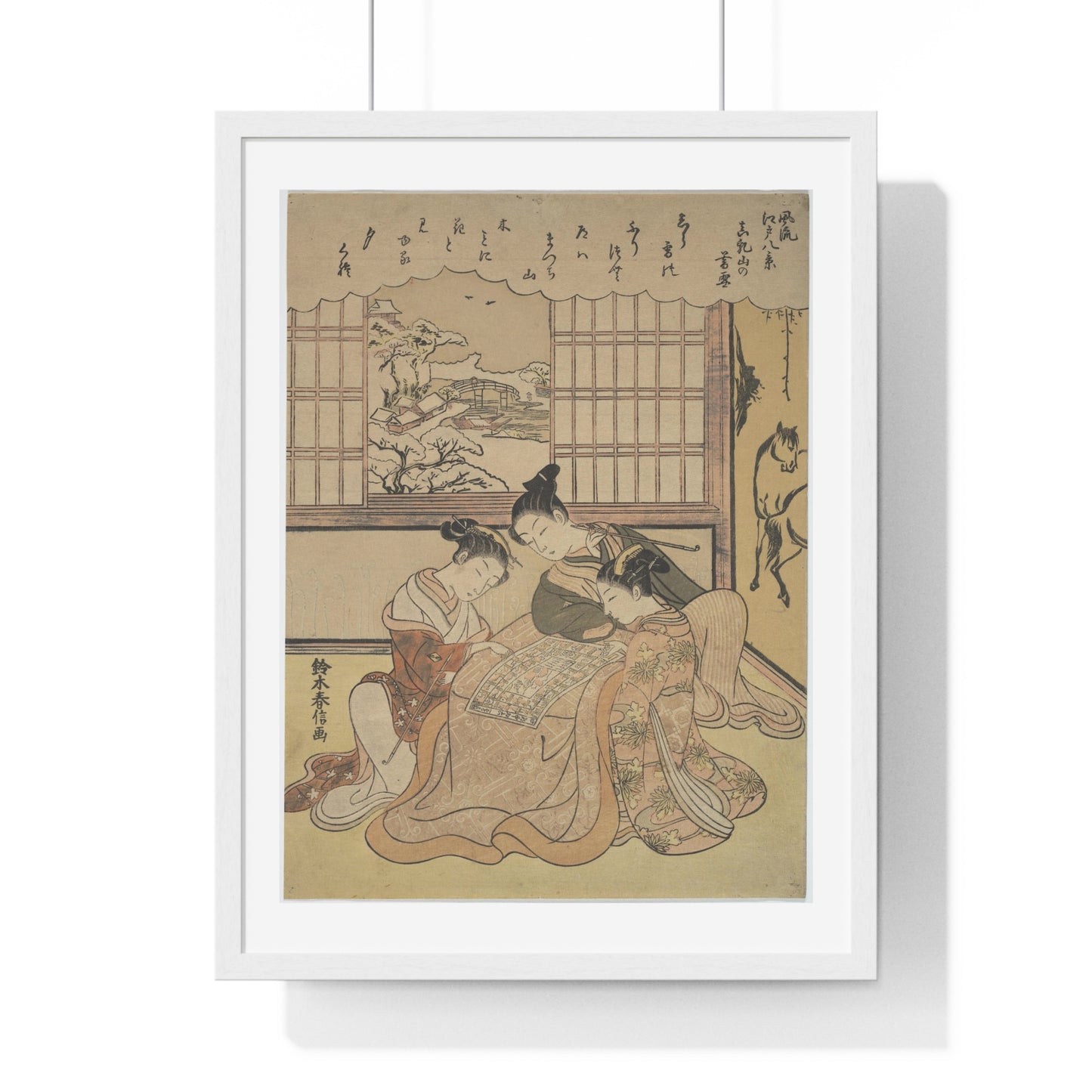 Evening Snow on Matsuchi Hill (1765-1770) from the series Eight Fashionable Views of Edo 'Furyu Edo Hakkei' by Suzuki Harunobu, from the Original, Framed Art Print