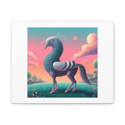 Pigeon With The Head and Body of a Horse Absurdist Art Print ' Designed by AI' on Satin Canvas